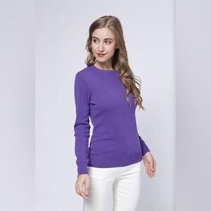 WOSICA 100% Pure Cashmere Long Sleeve Crew Neck Sweater Size Large Purple